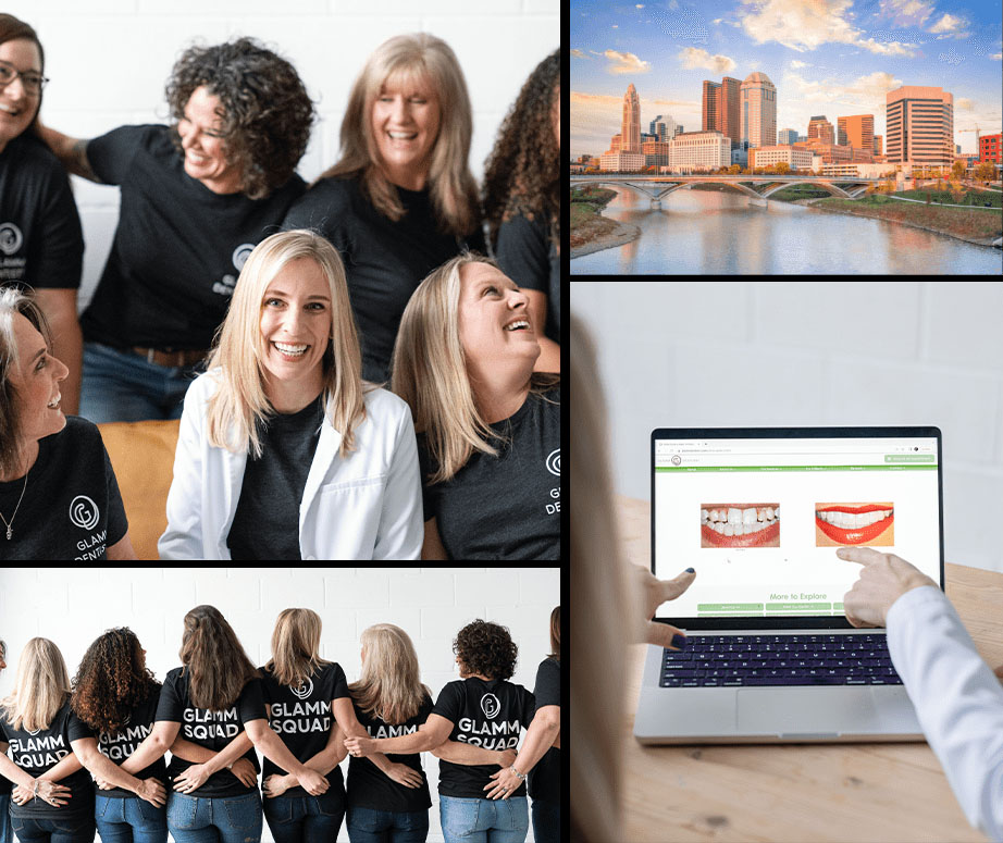 Collage of photos of the Upper Arlington Ohio area and people sharing healthy smiles